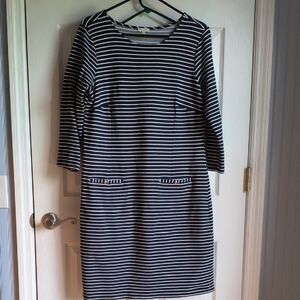 Talbots Navy and White Striped Knit Dress